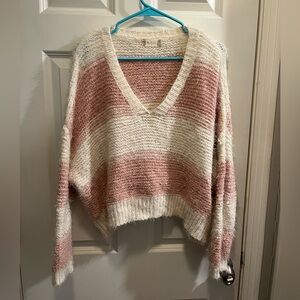Altar’d State Cozy Pink and Cream Striped Sweater